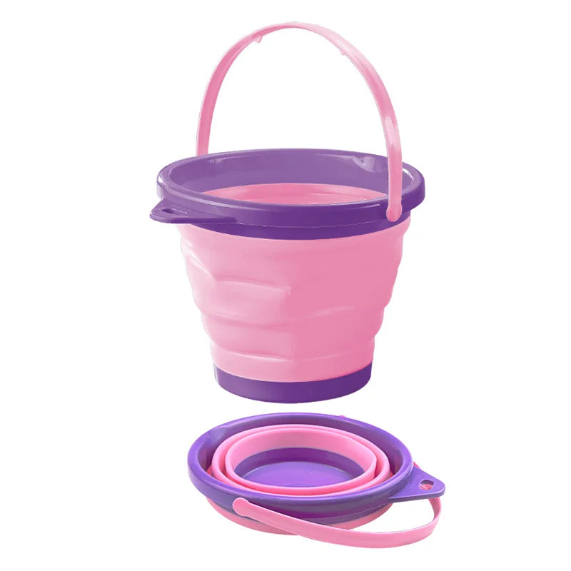 Children's Foldable Beach Bucket Sand Toy Portable Telescopic Water Game for Outdoor Fun