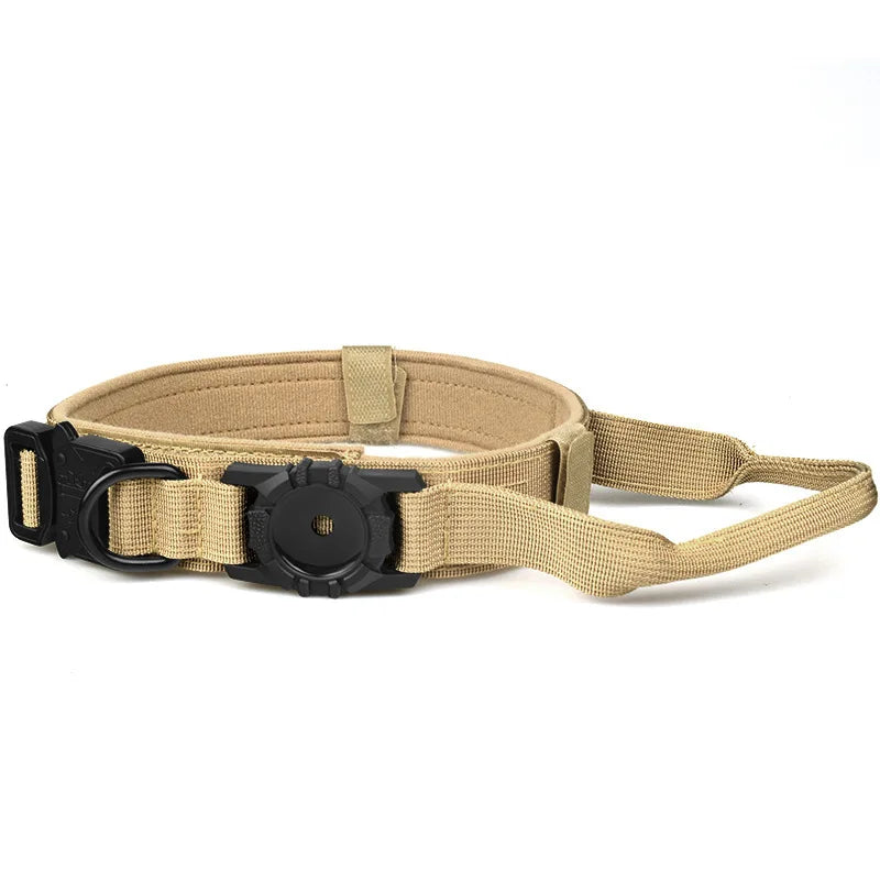 Tactical AirTag Dog Collar with Handle and Metal Buckle for Medium Large Dogs