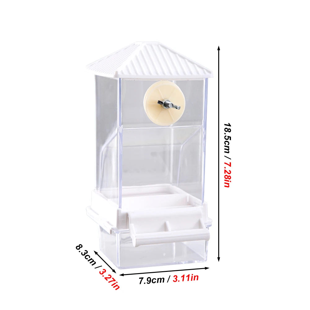 1 pc Automatic Bird Feeder Cage-Mounted No-Battery Operation Anti-Splatter Design Seed Dispenser with Perch for Pet Birds Parrot