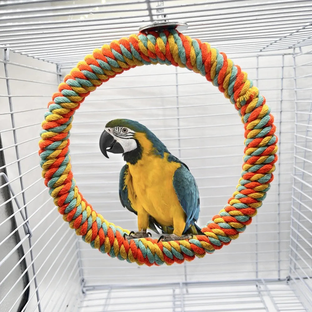 Bird Toy Durable Cotton Rope Multi-color Round Pet Parrot Standing Perches for Cockatiel Parrot Cage Toy Pet Bird Toy