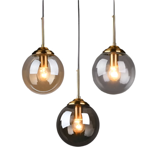 Nordic Modern Gray Glass Ball Pendant Light Vintage Mirror Fixture for Bedroom and Living Room Decor