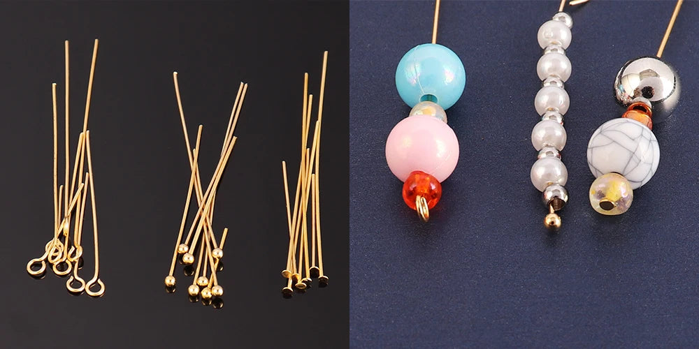 100pcs 15-50MM Stainless Steel Flat Head Eye Pins for Jewelry Making