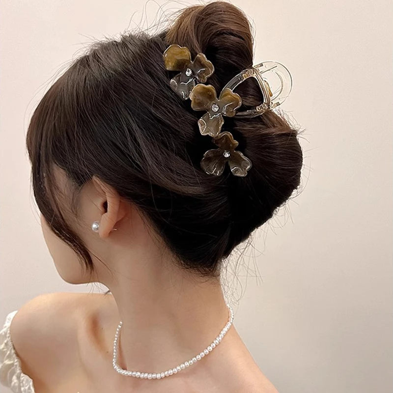 New Fashion Flower Hair Clip Women Elegant Non-slip Ponytail Clip Simple Versatile Bow Shark Clip Headdress Hair Accessories