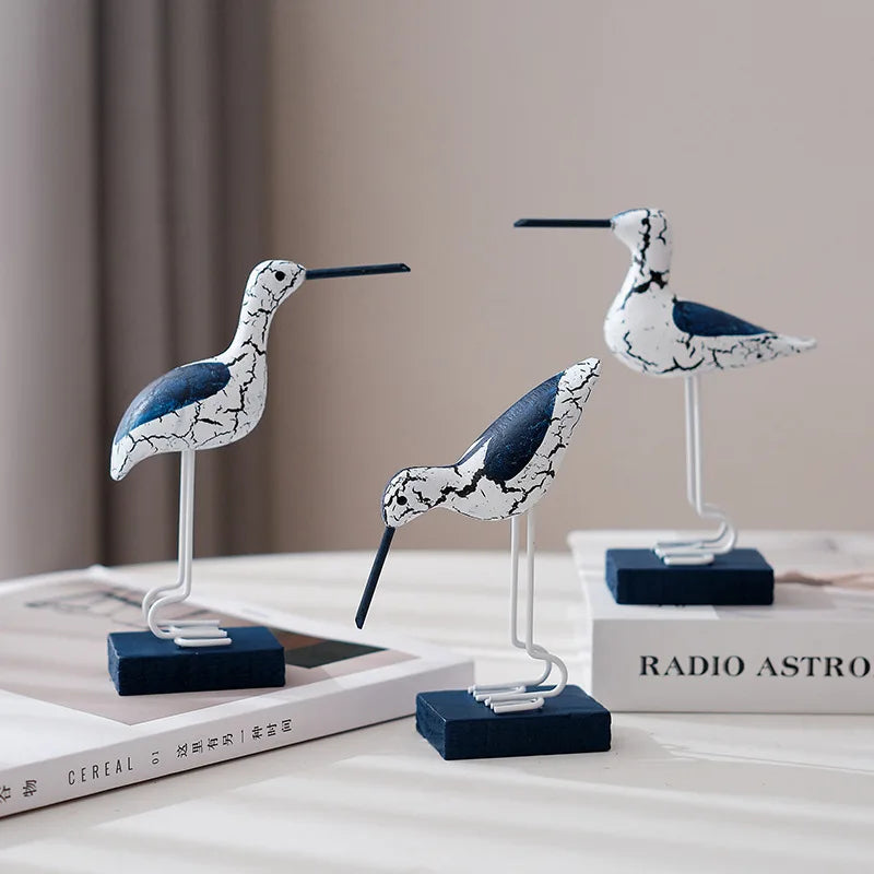 3 Piece Wooden Seagull Figurine Set Nautical Coastal Decorations for Beach Room and Garden