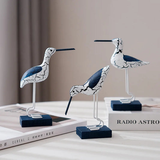 3 Piece Wooden Seagull Figurine Set Nautical Coastal Decorations for Beach Room and Garden
