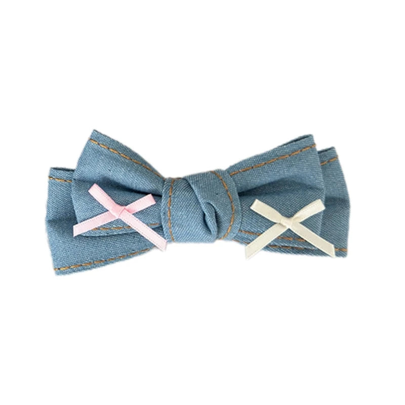 Denims Bow Hair Clip Balletcore Large Bowknot Blue Headdress Elegant Hairpin Dropship