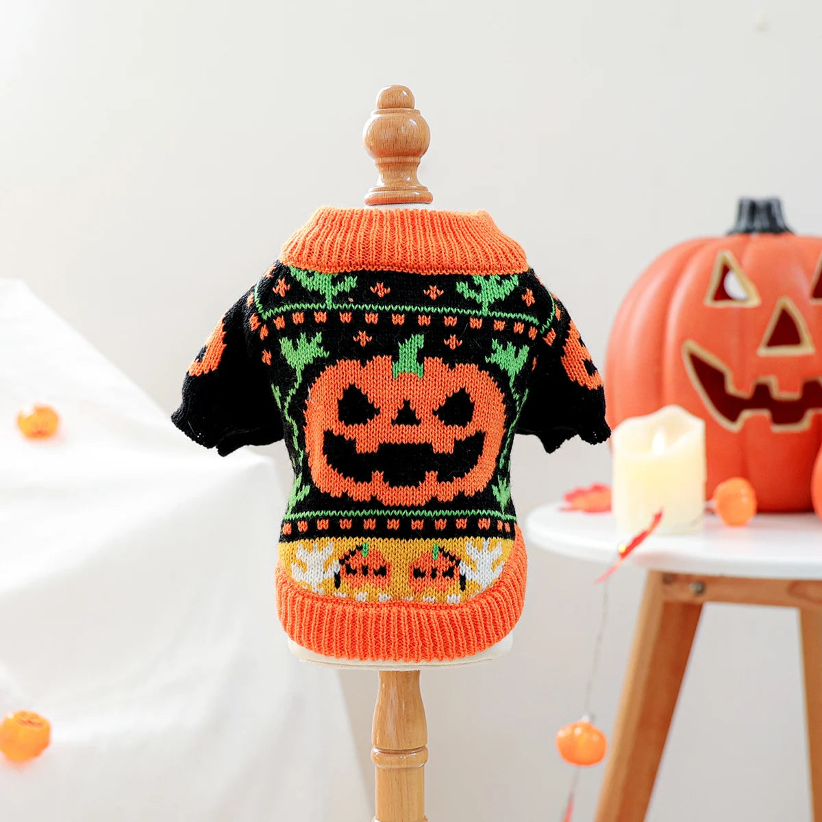 1PC Halloween Sweater Pet Clothes Dog Cat Cute Holiday Atmosphere Thickened Warm Orange Pumpkin Head Cover Elastic Fir