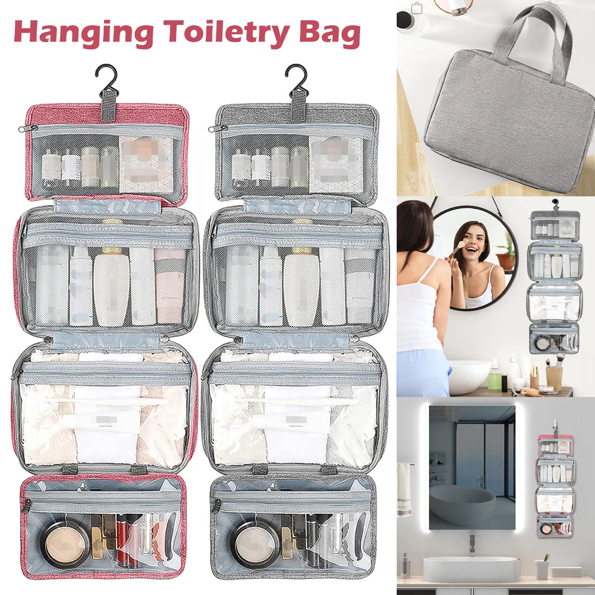 Hanging Toiletry Bag for Travel Waterproof Makeup Organizer Large Capacity Cosmetic Bag for Men and Women
