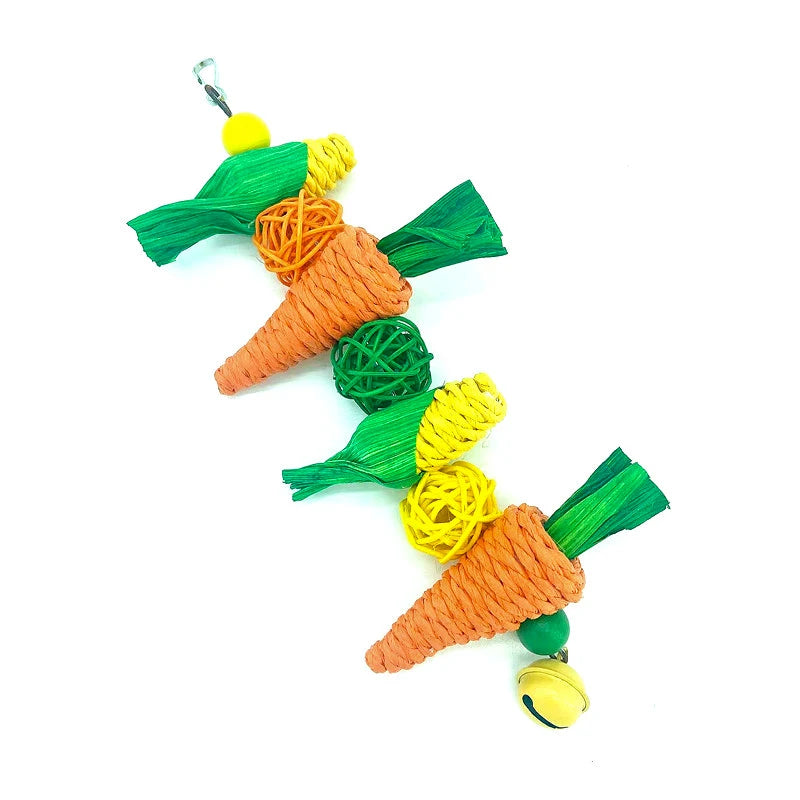 Parrot Chew Grind Teeth Bird Toy Hamster Rabbit Toy Birds Swing Cage Hanging Accessory Handwoven Carrot Corn Vine Ball Toy