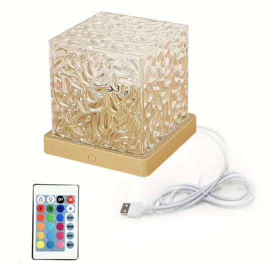 Water Ripple Projector Lamp with Ocean Wave Effects and Rotating Flame Nightlight for Bedroom Decor - 16 Color Options