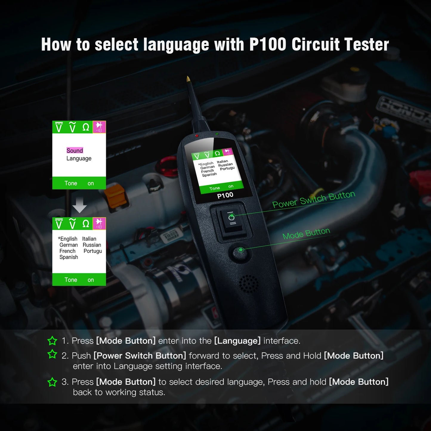 TopDiag Automotive Voltage Diagnosis Circuit Tester P100 2V-24V Automotive Tester Maintenance Tools