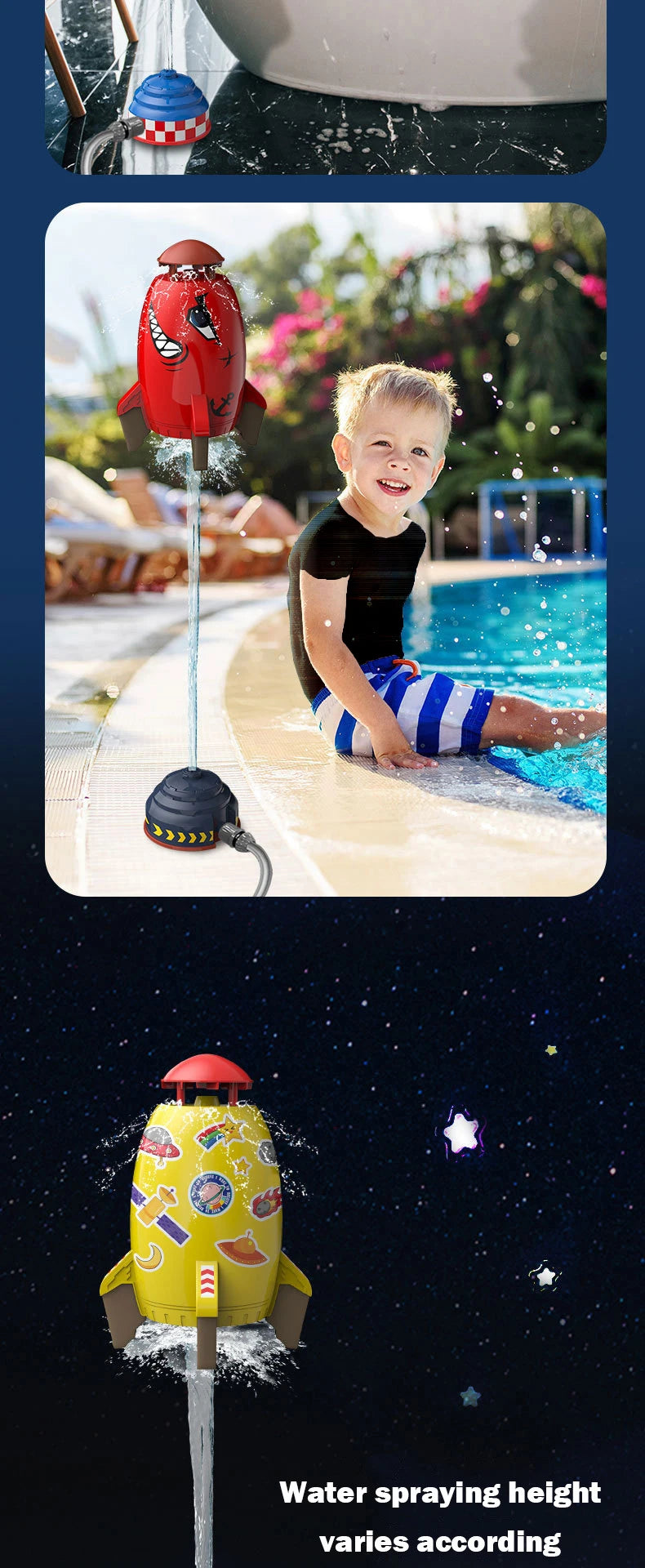 Flying Jet Rocket Fountain Sprinkler Water Toy for Kids 360 Degree Rotating Outdoor Pool Fun