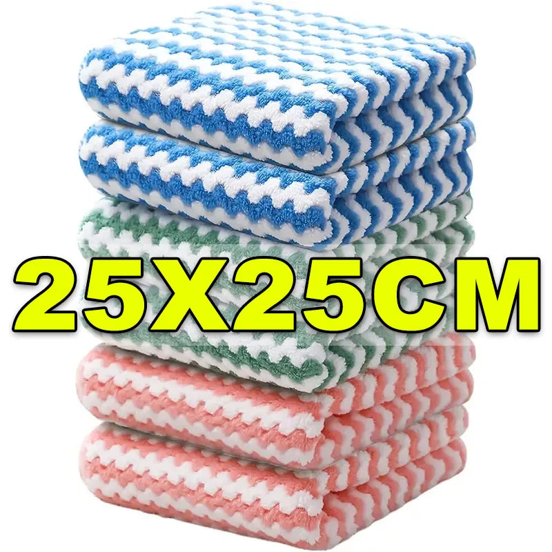 Coral Velvet Wave Design Microfibre Kitchen Wipes Set of 10 to 100 Thickened Absorbent Cleaning Cloths