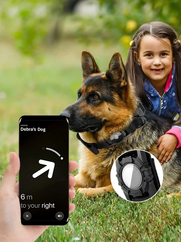 Tactical AirTag Dog Collar with Handle and Metal Buckle for Medium Large Dogs