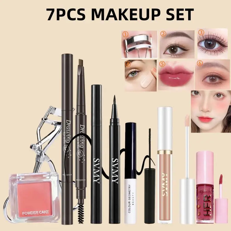 Popfeel All in One Makeup Kit Gift Set with Eyeshadow Palette Foundation Lip Gloss Blush Brushes and Eyeliner Essential Beauty Collection