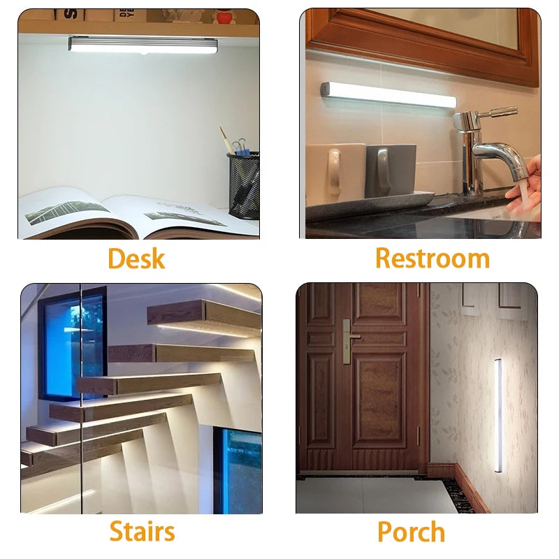 LED Motion Sensor Light Wireless Type C Rechargeable Night Lamp for Kitchen Cabinet and Wardrobe