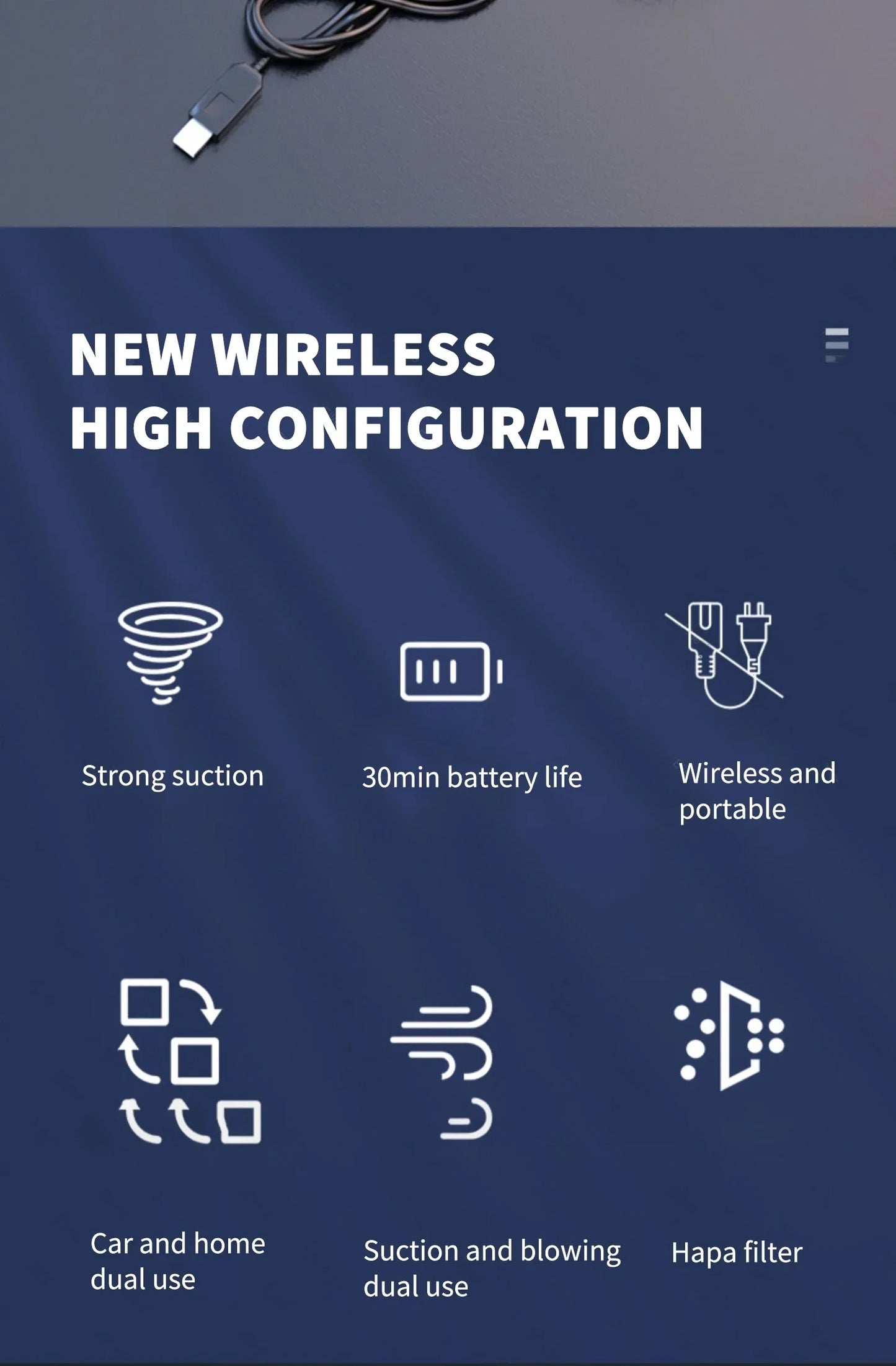 CENRR 98000PA Car Vacuum Cleaner Portable Wireless Strong Suction