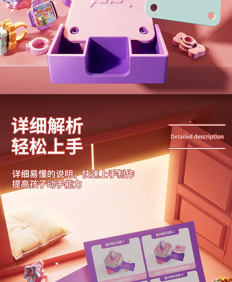 DIY Jewelry Maker Crafting Set for Kids with Cartoon Rabbit Box, Bracelet and Keychain Creation Kit, Creative Gift for Girls