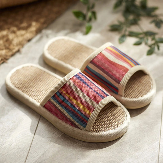 Spring And Autumn Linen Slippers For Household Women Sole Soft Sole Home Casual Indoor Couples Summer Slippers For Women No Heel