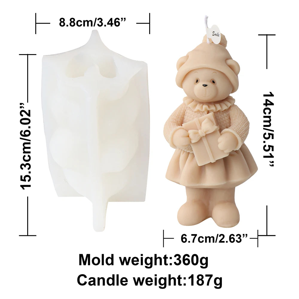 3D Cute Cartoon Bear Silicone Candle Mold for DIY Mini Bear Decor