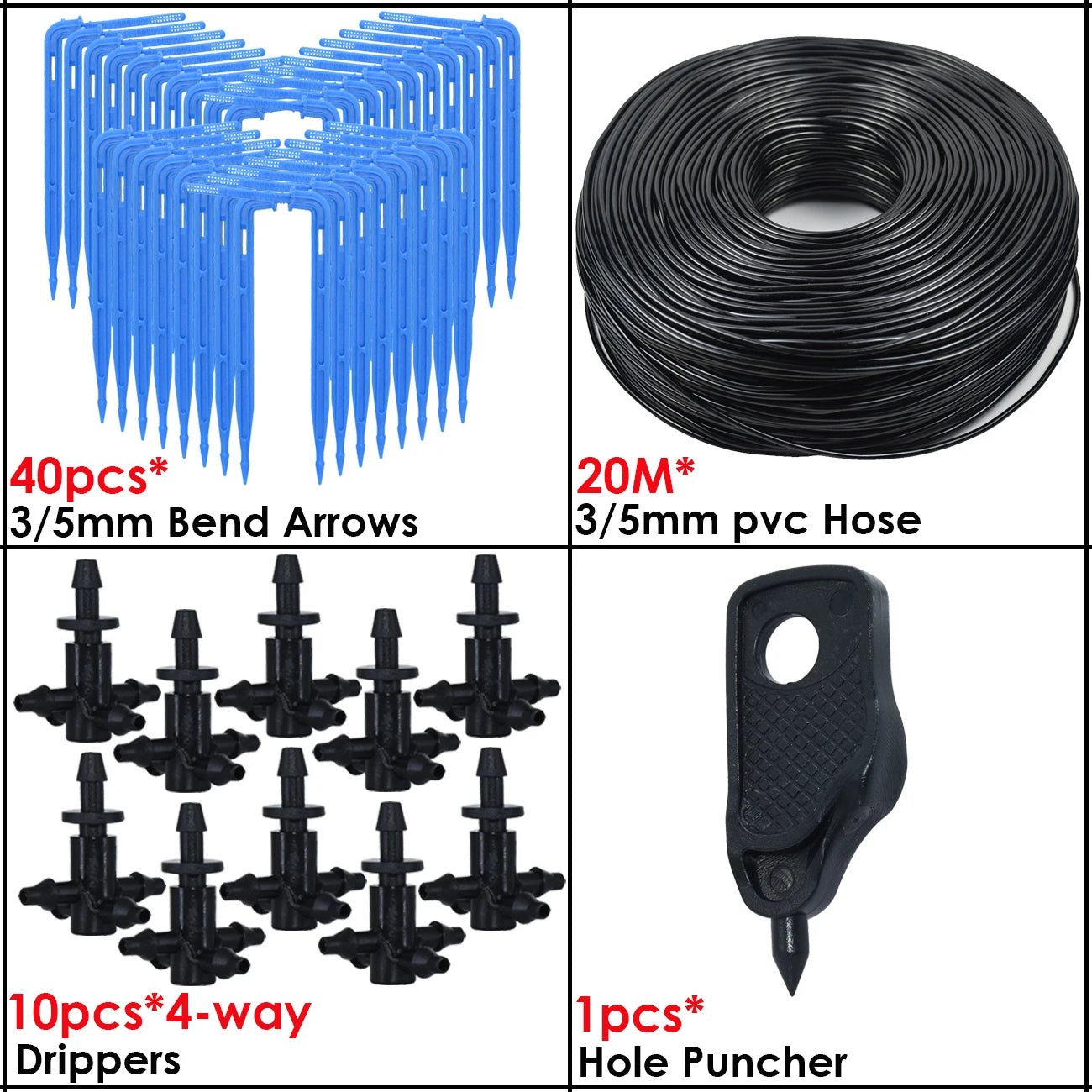 KESLA Greenhouse Drip Irrigation System 4-Way 3/5mm Automatic Watering Kit for Potted Plants 10 or 20 Sets