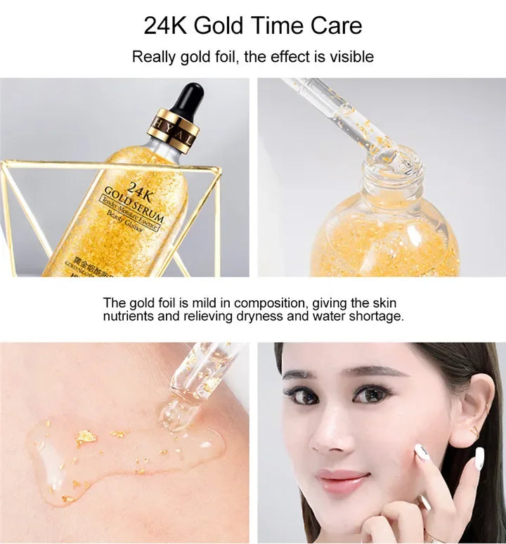 24K Gold Face Serum Hyaluronic Acid Day Cream Repair Face Pores Essence Moisturizer Brightening Serum Cream Skin Care