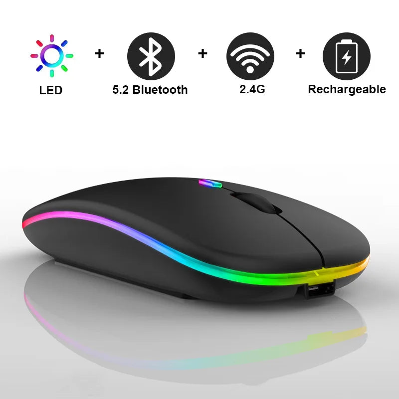 Ratón inalámbrico RGB recargable, ratón inalámbrico para ordenador, ratón ergonómico con retroiluminación LED para juegos, para ordenador portátil y PC