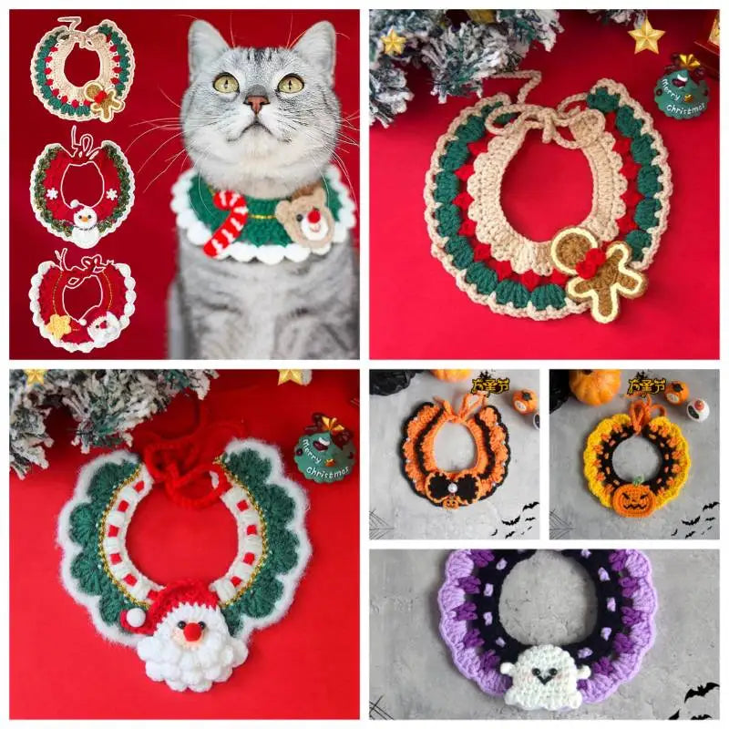 Cat Collar Kawaii Cat Scarf Pet Clothes Decorative Cats Clothing Cat Costume Accessorie Halloween Christmas Decoration