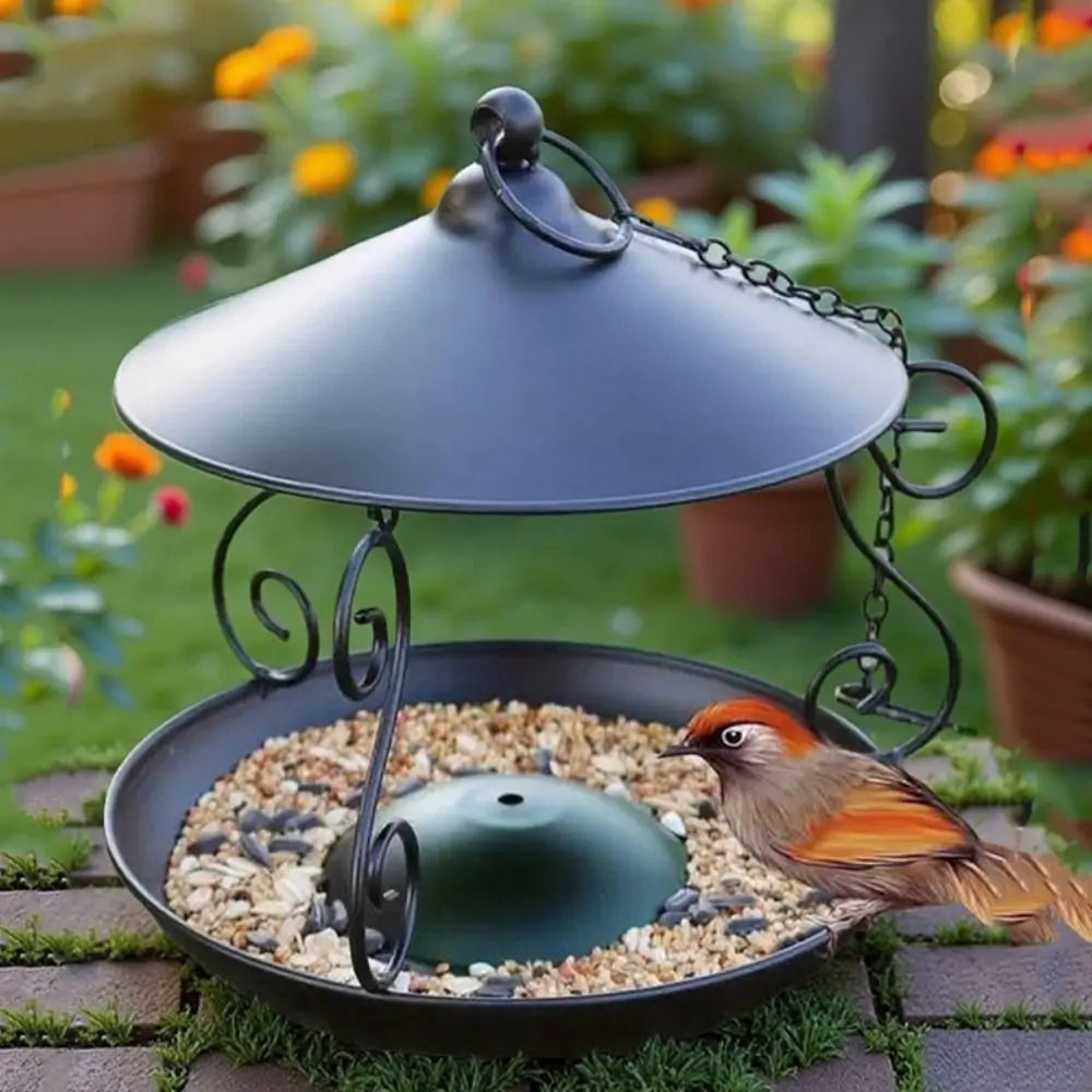 Garden Decor Iron Bird Feeder Windproof Rainproof Bird Food Dispenser Hanging Multi-purpose Bird Feeding Tray Hummingbird