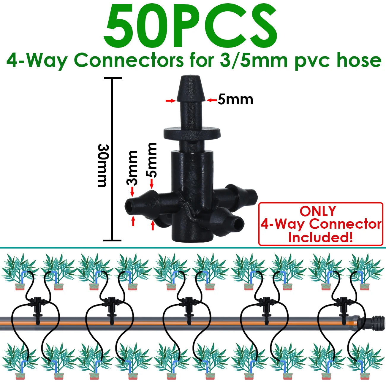 KESLA Greenhouse Drip Irrigation System 4-Way 3/5mm Automatic Watering Kit for Potted Plants 10 or 20 Sets