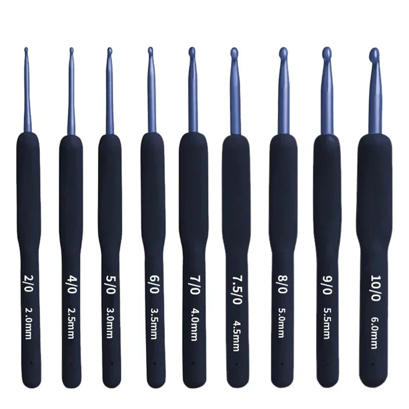 9Pcs Blue Soft Handle Crochet Set With Non Slip Tools