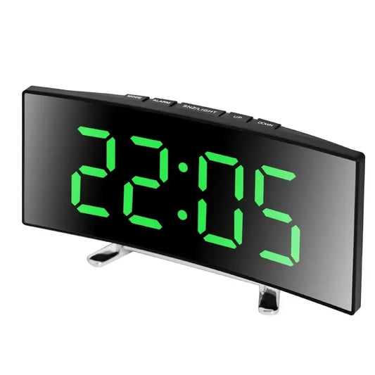 Creative Curved Electronic Clock LED Large Screen Mirror Alarm Clock for Students