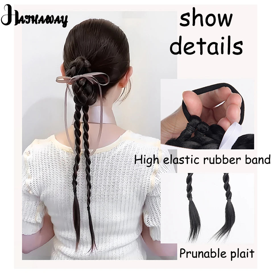 Synthetic Ponytail Wig Braid Female Ribbon Braiding Braided Hair Natural Hair Ring Headdress Braid