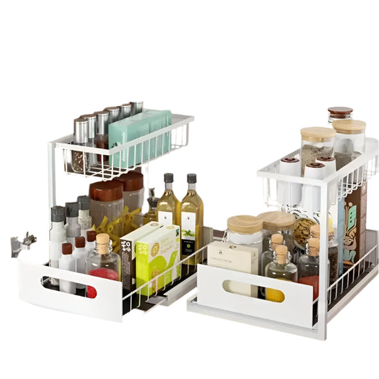 2 Tier Under Sink Organizers with Sliding Drawer for Bathroom and Kitchen Storage