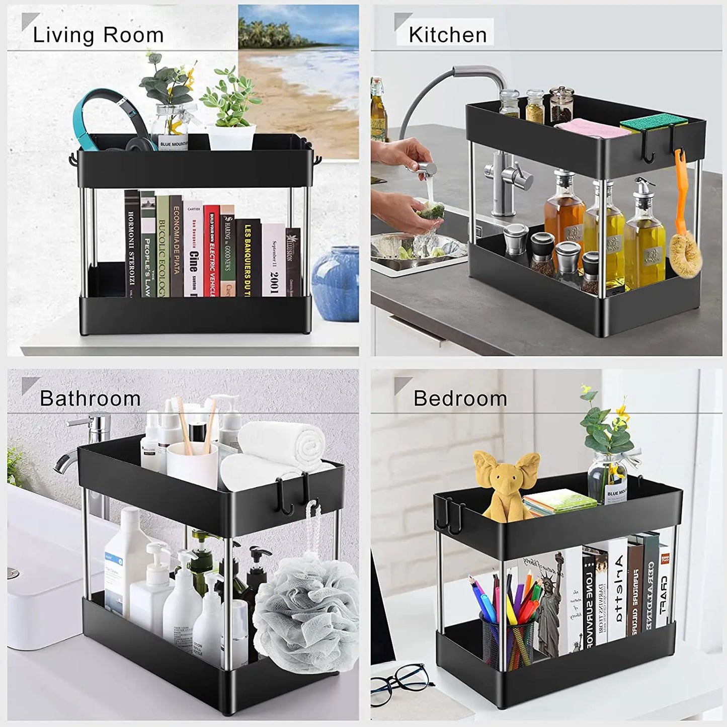 1/2 Pcs Under Sink Storage Organizer 2 Tier Drawer Rack