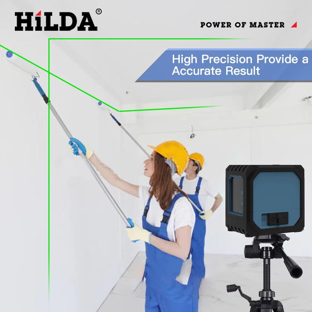 HILDA 2 Lines Mini Laser Level Self Levelling Green Beams Laser Horizontal & Vertical Cross-Line USB Charging