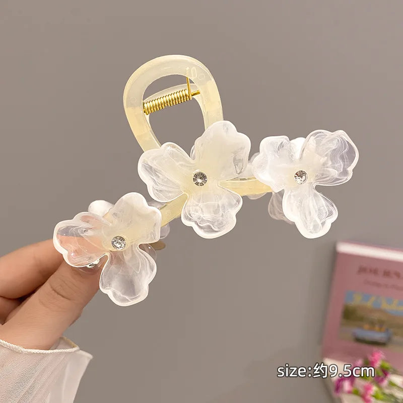 New Fashion Flower Hair Clip Women Elegant Non-slip Ponytail Clip Simple Versatile Bow Shark Clip Headdress Hair Accessories