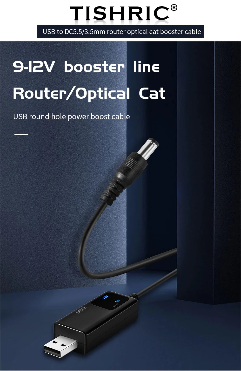 TISHRIC USB To DC 5.5/3. 5mm Plug 5V 9V 12V USB Power Boost Line USB DC Power Cable Adapter For Route WIFI Wire USB Connector