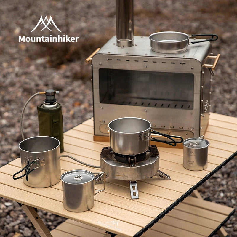 MountainHiker 5 Piece Camping Cookware Set 304 Stainless Steel Portable Outdoor Cooking Kit for Hiking BBQ and Picnic