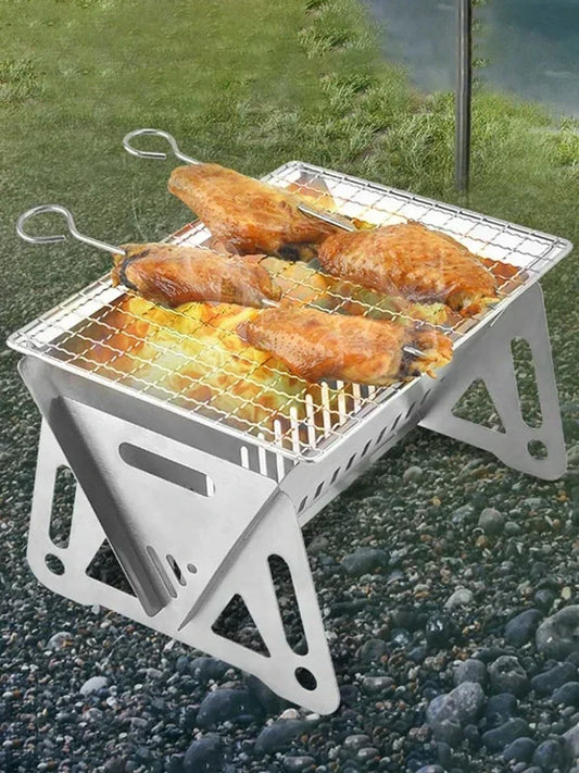 Portable Folding BBQ Grill Stainless Steel Camping Grill Multifunctional Outdoor Cooking Stove