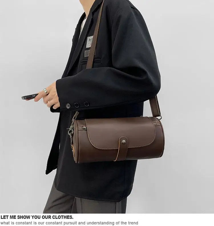 Fashion  High Quality Pu Leather Retro Bag Men's Single Shoulder Bag  Leather CrossBody Bag Leisure  Bag Round Body Bag