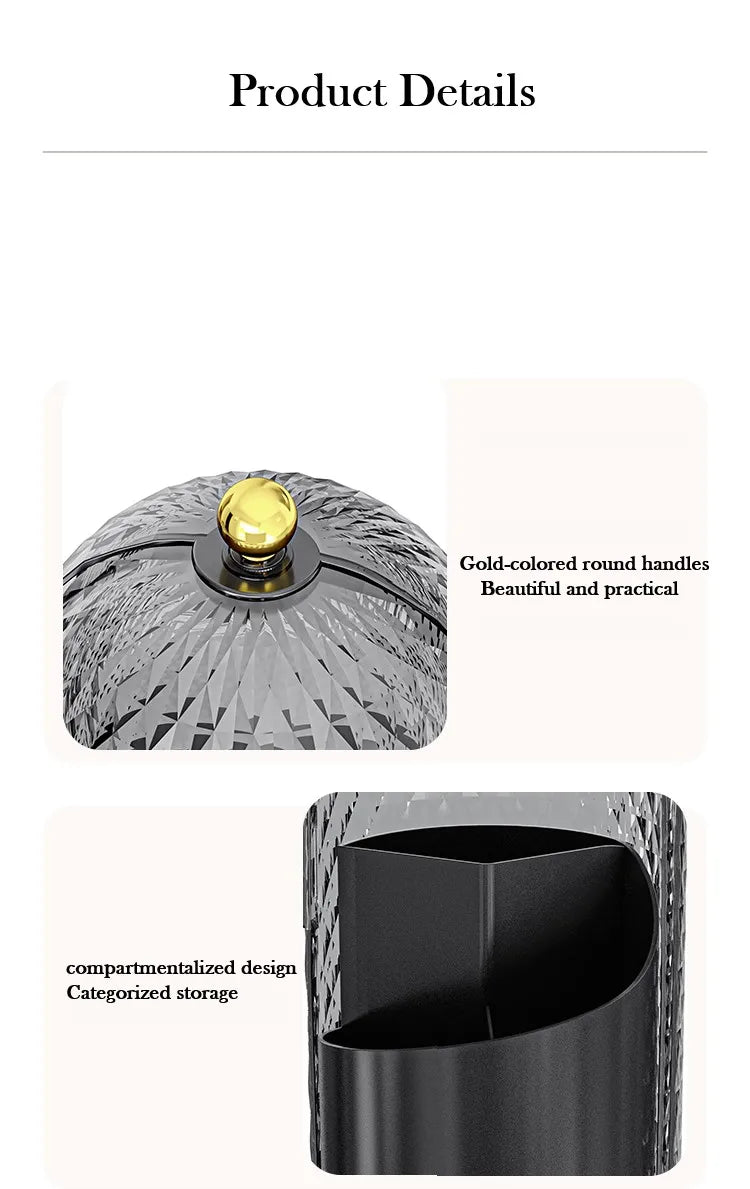 Makeup Brush Holder with Lid Diamond Birdcage 360 Rotating Organizer