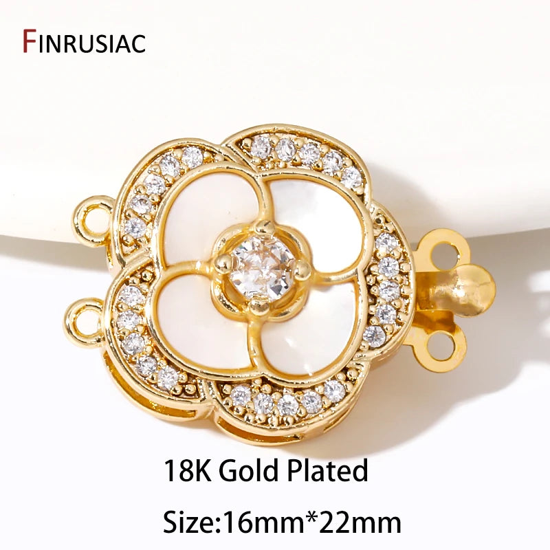 Multi Styles 18K Gold Plated Brass Flower Safety Clasps for DIY Jewelry