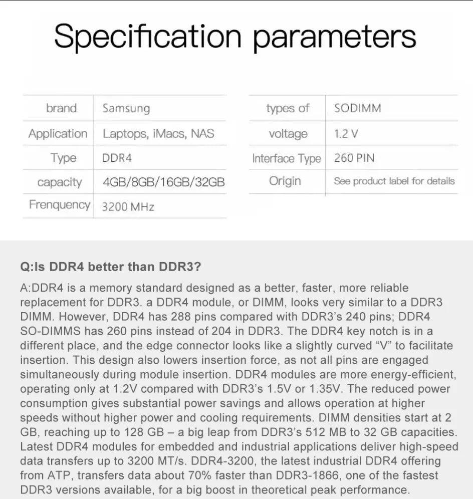 Samsung DDR4 4GB 8GB 16GB 32GB 64GB 2400mhz 2133 2666mhz 3200mhz Sodimm Notebook High Performance Laptop Memory