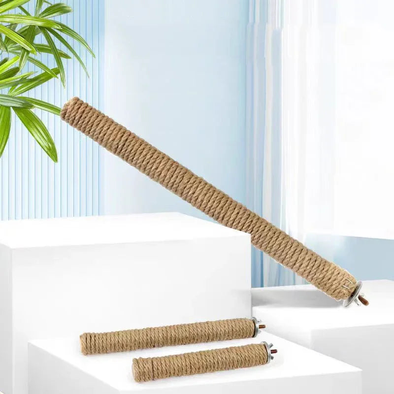Natural Hemp Rope Bird Perch for Parrots - Handmade Chewable Perch Stand Eco-Friendly Cage Accessory for Parrots Pet Birds Toy