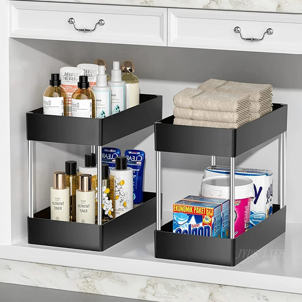 1/2 Pcs Under Sink Storage Organizer 2 Tier Drawer Rack