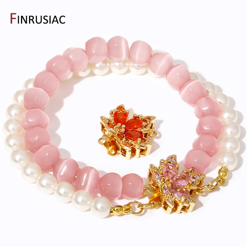 Multi Styles 18K Gold Plated Brass Flower Safety Clasps for DIY Jewelry