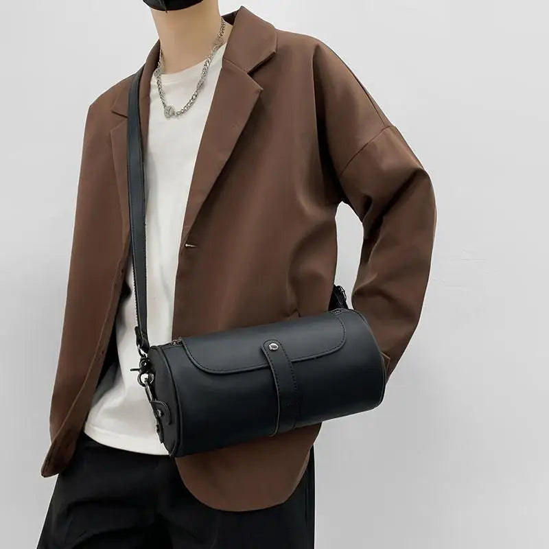 Fashion  High Quality Pu Leather Retro Bag Men's Single Shoulder Bag  Leather CrossBody Bag Leisure  Bag Round Body Bag