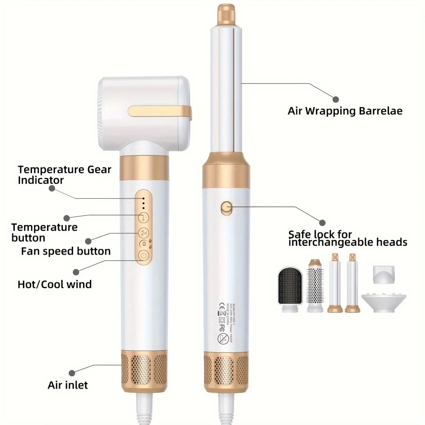 Tinsol 7 In 1 Hair Dryer Brush With Diffuser And Curler