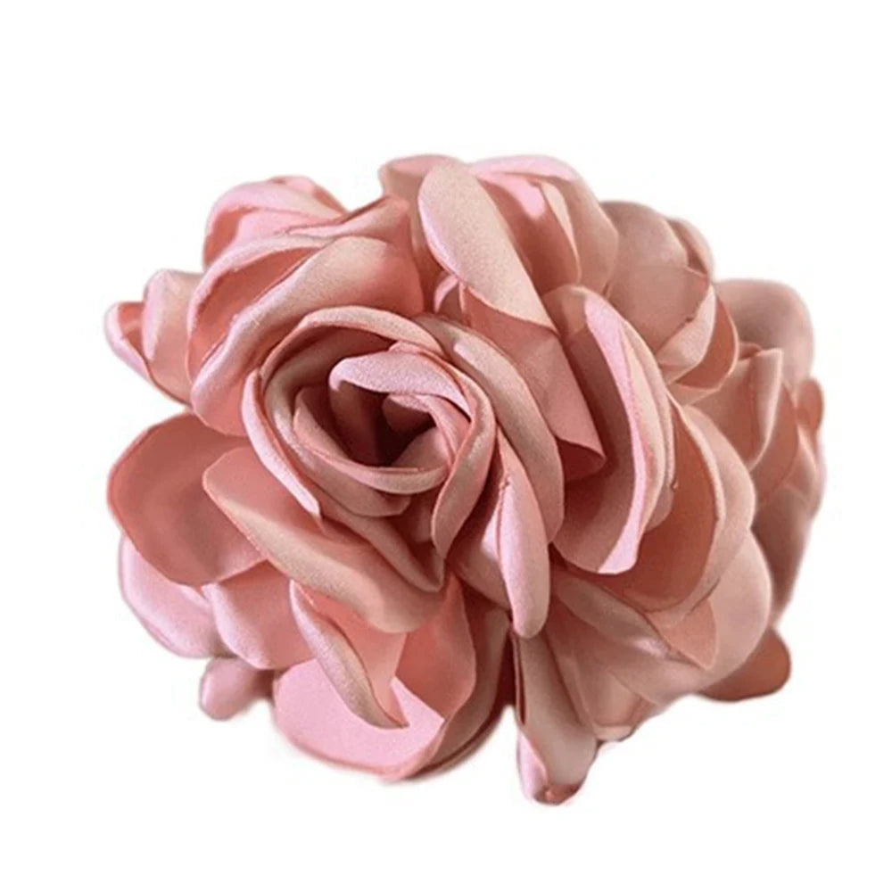 Fashion Satin Rose Flower Large Hair Claw Clip for Women 2024 Spring Summer Trendy Design Korean Colored Hairpin Headdress